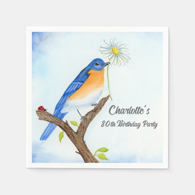 Any Age Happy April Birthday with Bluebird Napkin (Front)