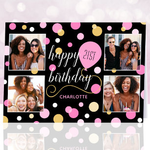 Any Age Happy Birthday Custom Photo Pink 21st Card