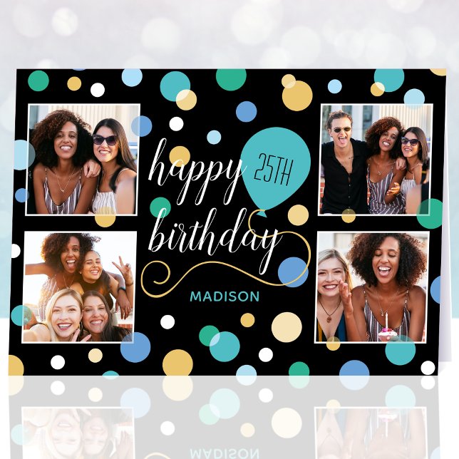 Any Age Happy Birthday Custom Photo Teal Card (Creator Uploaded)