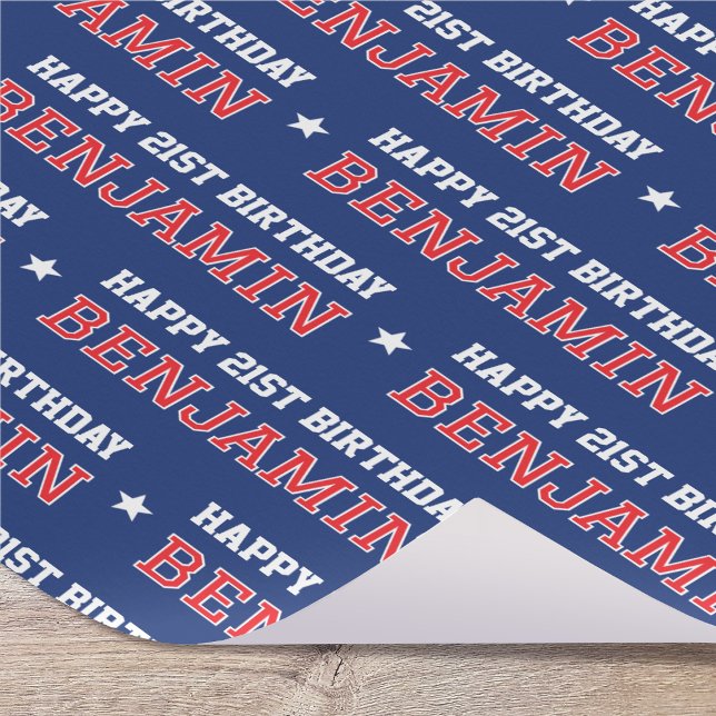 Any Age Happy Birthday Retro Custom Navy Red Wrapping Paper (Creator Uploaded)