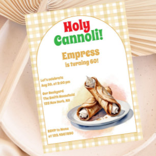 Any Age Holy Cannoli Modern Birthday Party Gingham Invitation