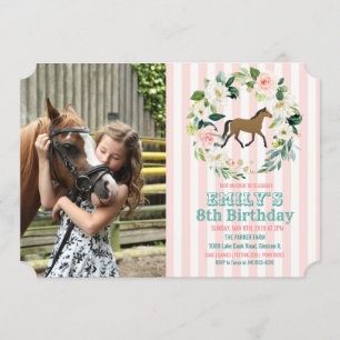 ANY AGE - Horse Floral Birthday Photo Invitation