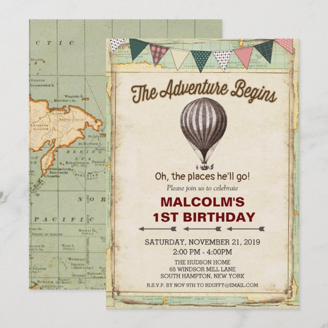 ANY AGE - Hot Air Balloon Birthday Invitation (Front/Back)