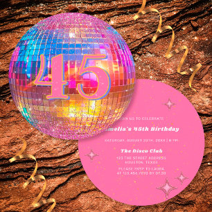 Any Age Hot Pink Glitter Disco Ball Birthday Invitation