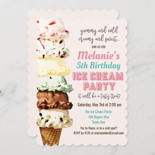 ANY AGE - Ice Cream Birthday Invitation (Front/Back)