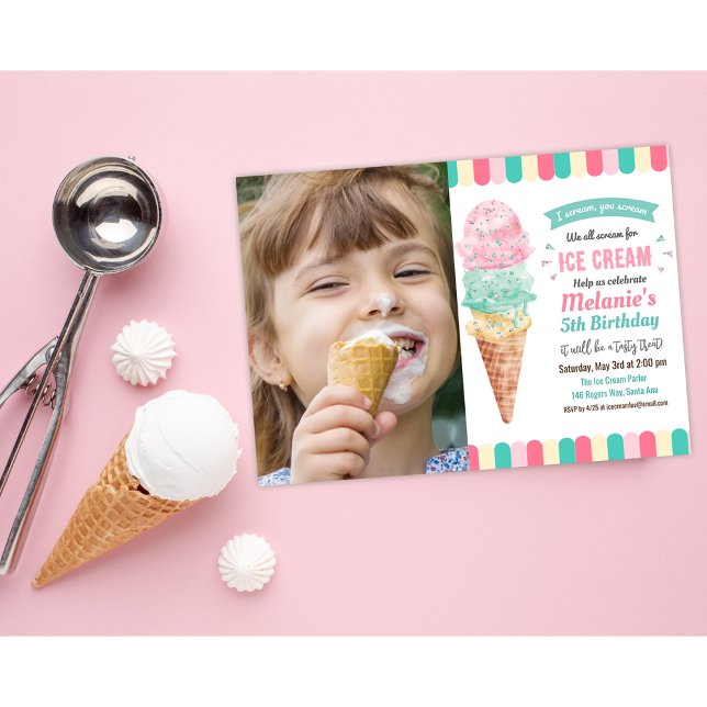 ANY AGE - Ice Cream Glitter Birthday Invitation (Creator Uploaded)