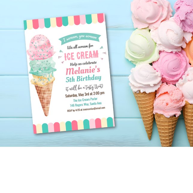ANY AGE - Ice Cream Glitter Birthday Invitation (Creator Uploaded)