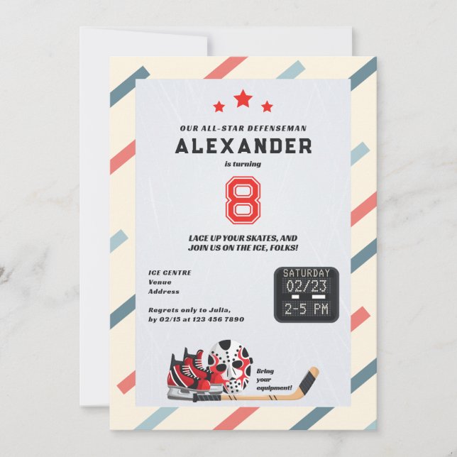 Any Age Ice Hockey Skating Kids Birthday Party Invitation (Front)