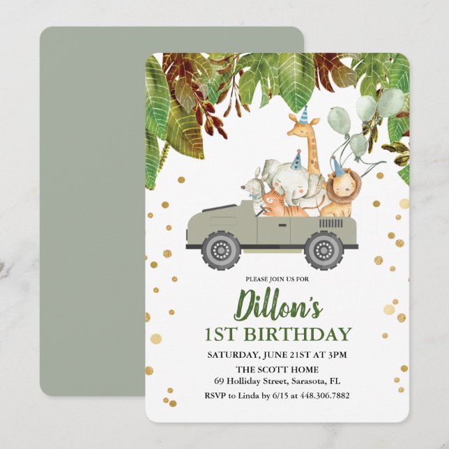 ANY AGE - Jungle Safari Birthday Invitation (Front/Back)