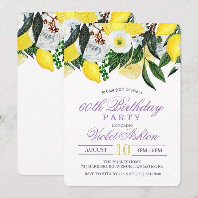 ANY AGE - Lemon Floral Birthday Party Invitation (Front/Back)