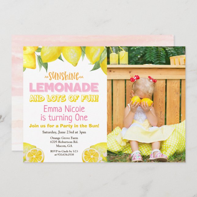 ANY AGE - Lemon Lemonade Birthday Invitation (Front/Back)