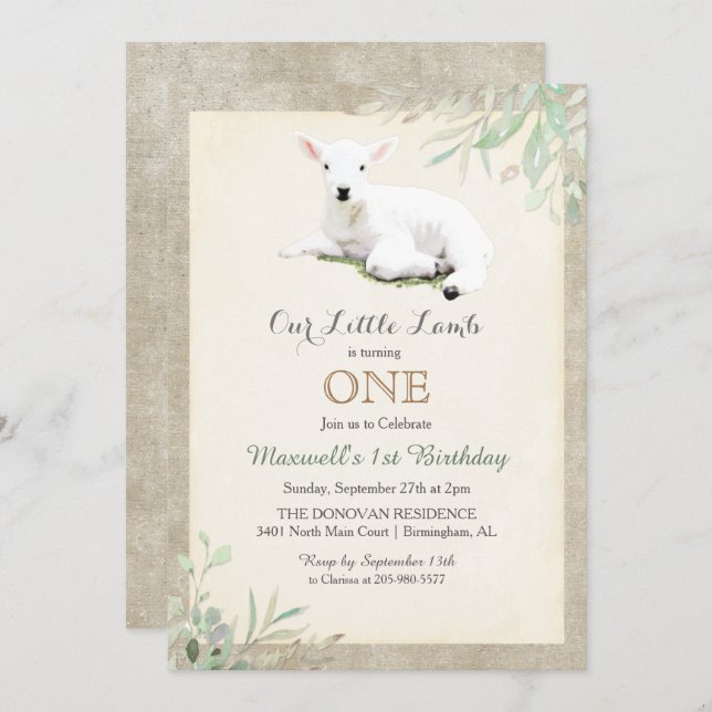 ANY AGE - Little Lamb Birthday Invitation (Front/Back)