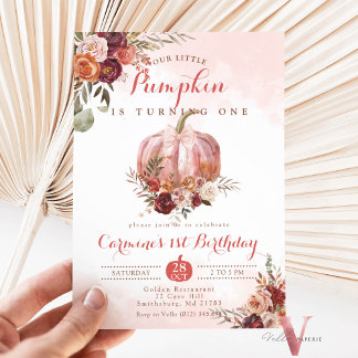 ANY AGE Little Pumpkin Burgundy Rose Birthday  Invitation