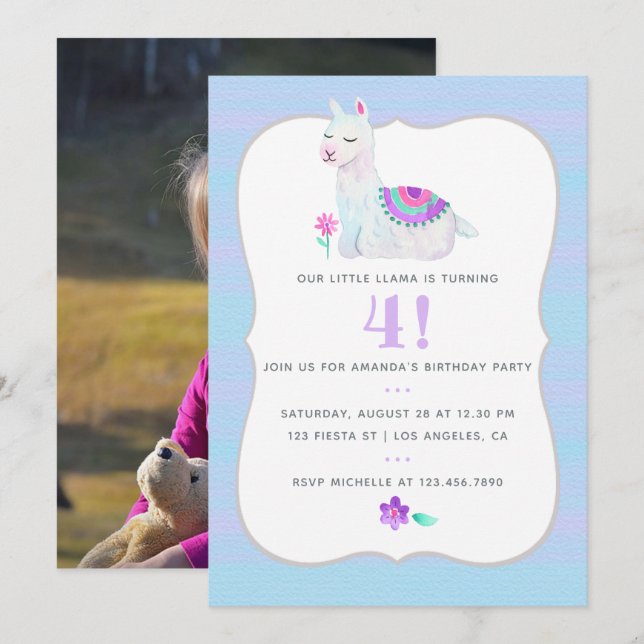 Any Age Llama Kids Birthday Party Invitation (Front/Back)
