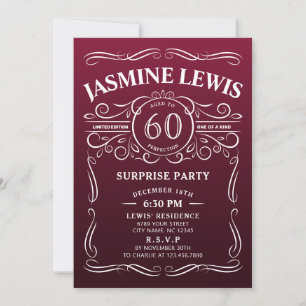 Any Age marsala whiskey surprise 60th birthday Invitation