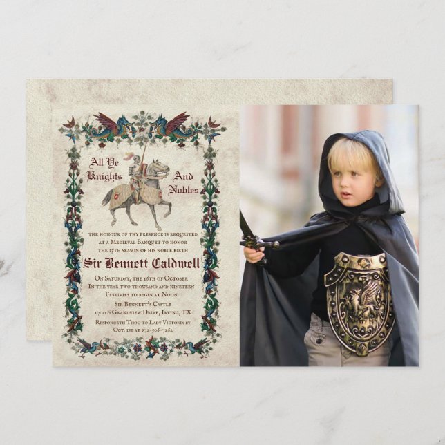 ANY AGE - Mediaeval Renaissance Birthday Photo Invitation (Front/Back)