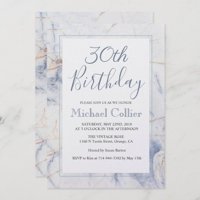 ANY AGE - Modern Marble Birthday Invitation (Front/Back)