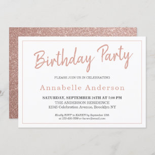 Any Age Modern Pink Rose Gold Sparkle Birthday Invitation