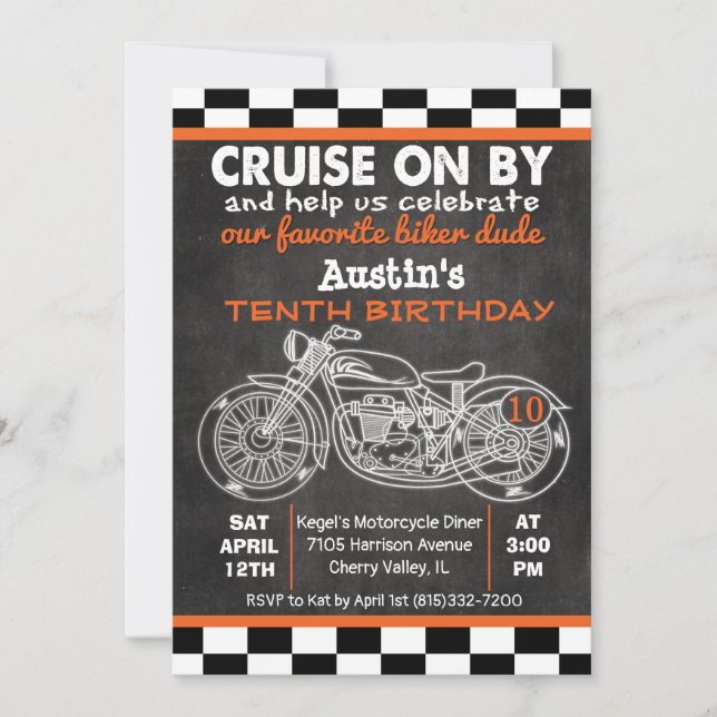 ANY AGE Motorcycle Birthday Chalkboard Invitation (Front)