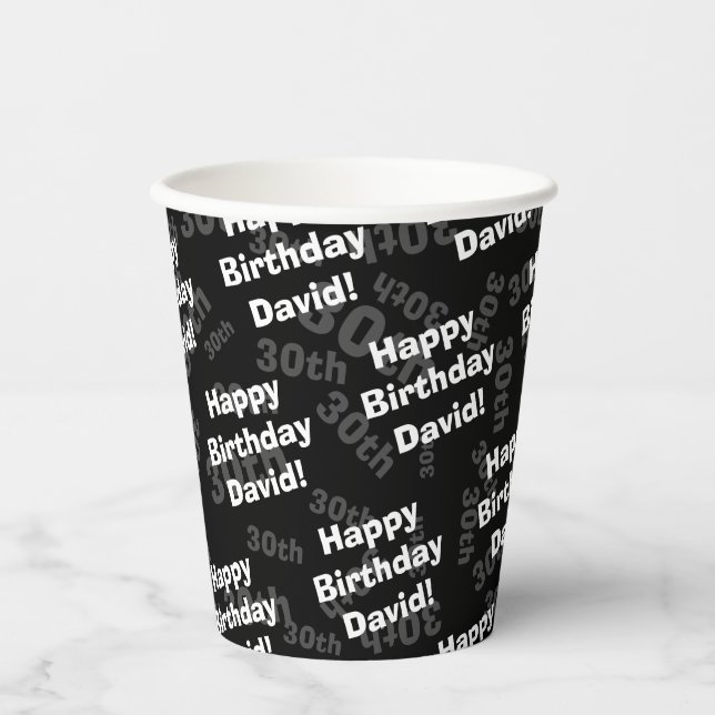 Any age & name personalised happy birthday paper cups (Front)