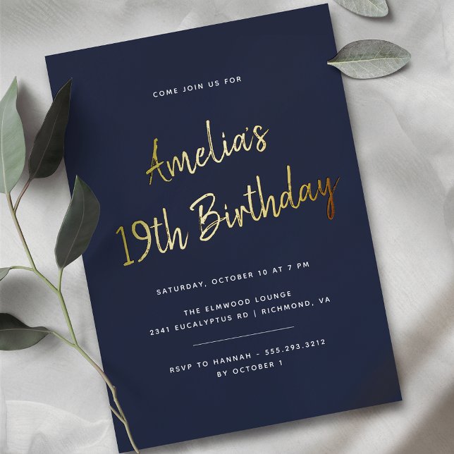Any Age | Navy Blue and Gold  Script Birthday (Creator Uploaded)