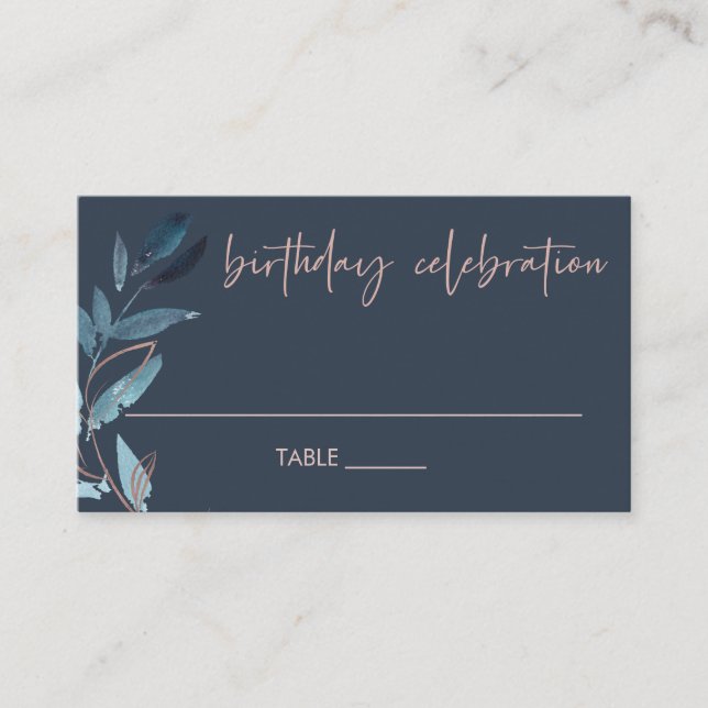 ANY AGE NAVY PINK BLUE FOLIAGE WREATH BIRTHDAY PLACE CARD (Front)
