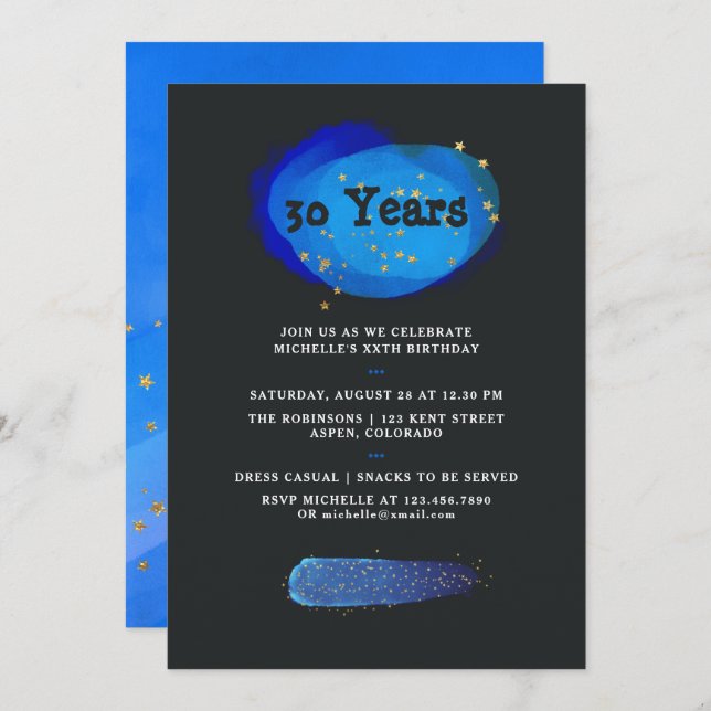 Any Age Night Sky Space Stars Fantasy Birthday Invitation (Front/Back)