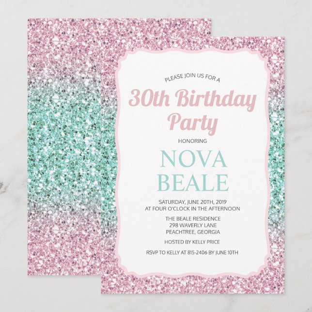 ANY AGE - Ombre Glitter Birthday Invitation (Front/Back)