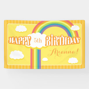 Any Age Orange Yellow Rainbow Birthday Banner