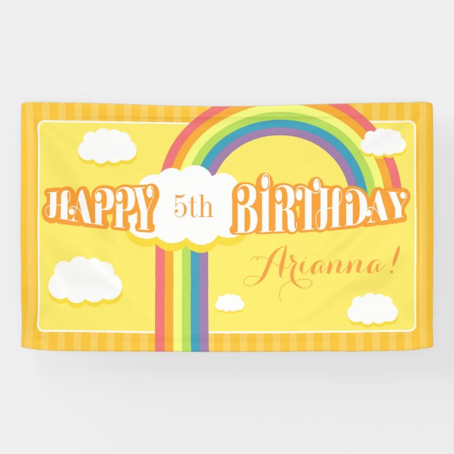 Any Age Orange Yellow Rainbow Birthday Banner (Horizontal)