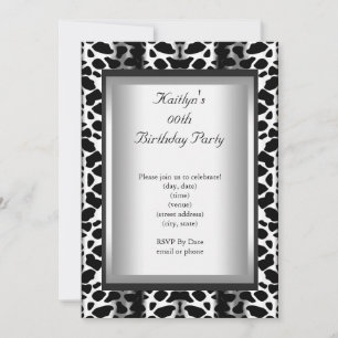 Any Age Party Birthday Black White Cow Animal Invitation