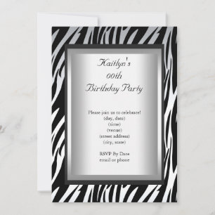 Any Age Party Birthday Black White Zebra Animal Invitation