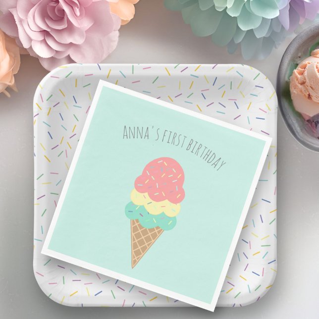 Any age personalised ice cream birthday napkins (Creator Uploaded)