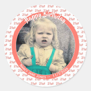 Any Age & Photo: Birthday Number Pattern Coral Classic Round Sticker
