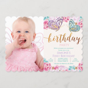 ANY AGE - Photo Butterfly Birthday Invitation