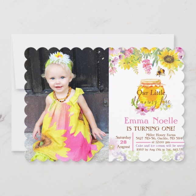 ANY AGE/PHOTO - Honey Bee Birthday Invitation (Front)