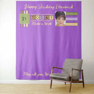 Any age photo purple birthday party backdrop tapestry