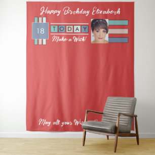 Any age photo red birthday party backdrop tapestry