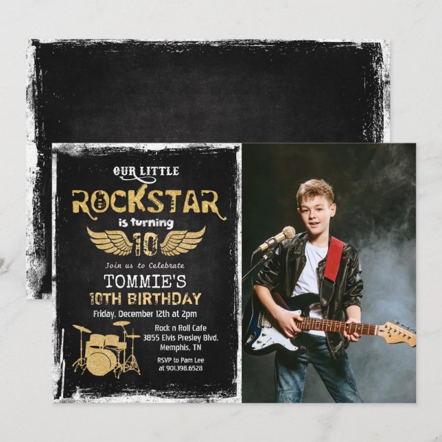 ANY AGE - Photo Rockstar Birthday Invitation (Front/Back)