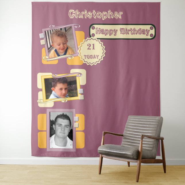 Any age photos 21st burgundy party backdrop tapestry (In Situ)