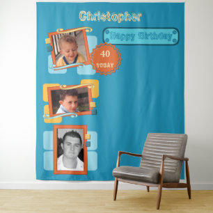Any age photos 40th blue party backdrop tapestry