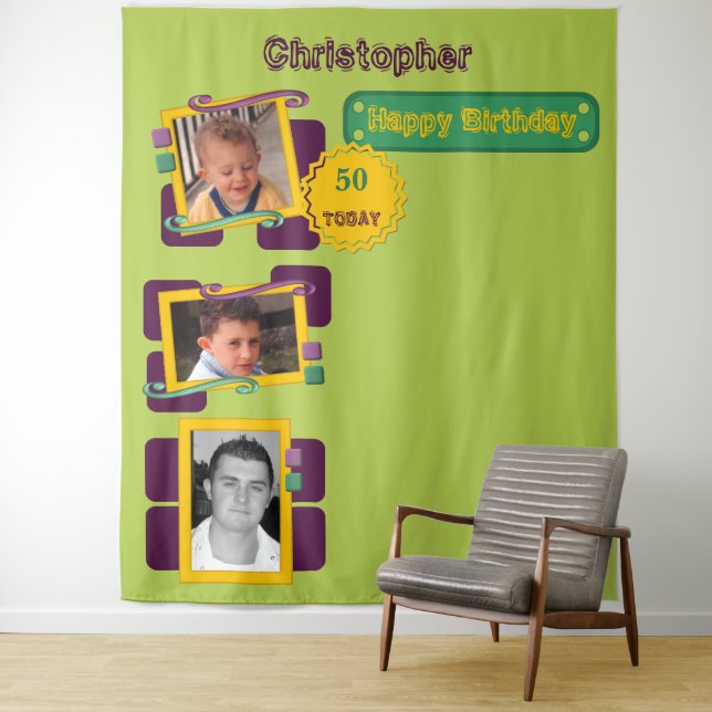 Any age photos 50th green party backdrop tapestry (In Situ)