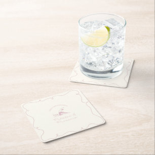 Any age pilates and prosecco birthday square paper coaster