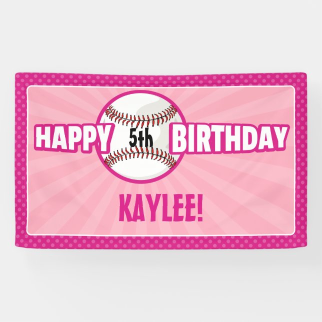 Any Age Pink Baseball Birthday Banner (Horizontal)