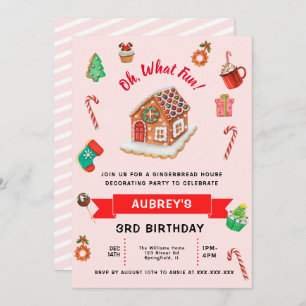 Any Age Pink Gingerbread House Christmas Birthday  Invitation