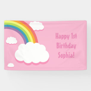 Any Age Pink Rainbow Cloud Birthday Banner