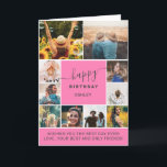 Any age pink simple birthday 10 photo collage grid card<br><div class="desc">Modern pink any age birthday 10 photo collage grid with editable colors and modern typography.</div>