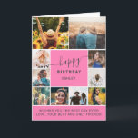 Any age pink simple birthday 10 photo collage grid card<br><div class="desc">Modern pink any age birthday 10 photo collage grid with editable colors and modern typography.</div>