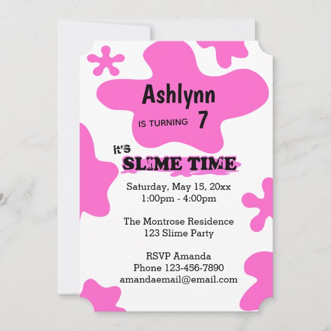 Any Age Pink Slime Birthday Invitation (Front)