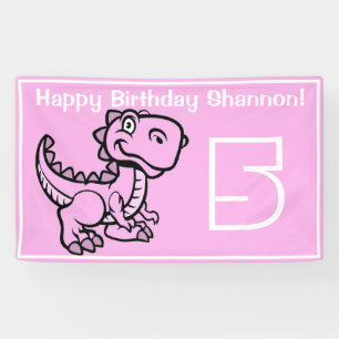 Any Age Pink T Rex Dinosaur Birthday Banner